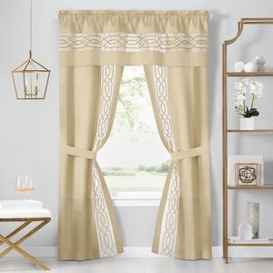 Paige Two-Tone Embroidered Window Curtain Set, Silver, 55" x 63"